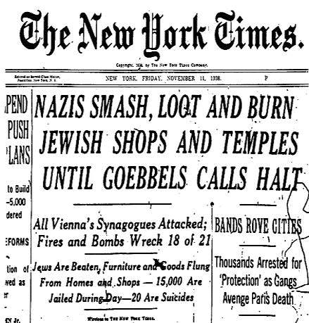 New York Times reporting the
Kristallnacht pogrom
